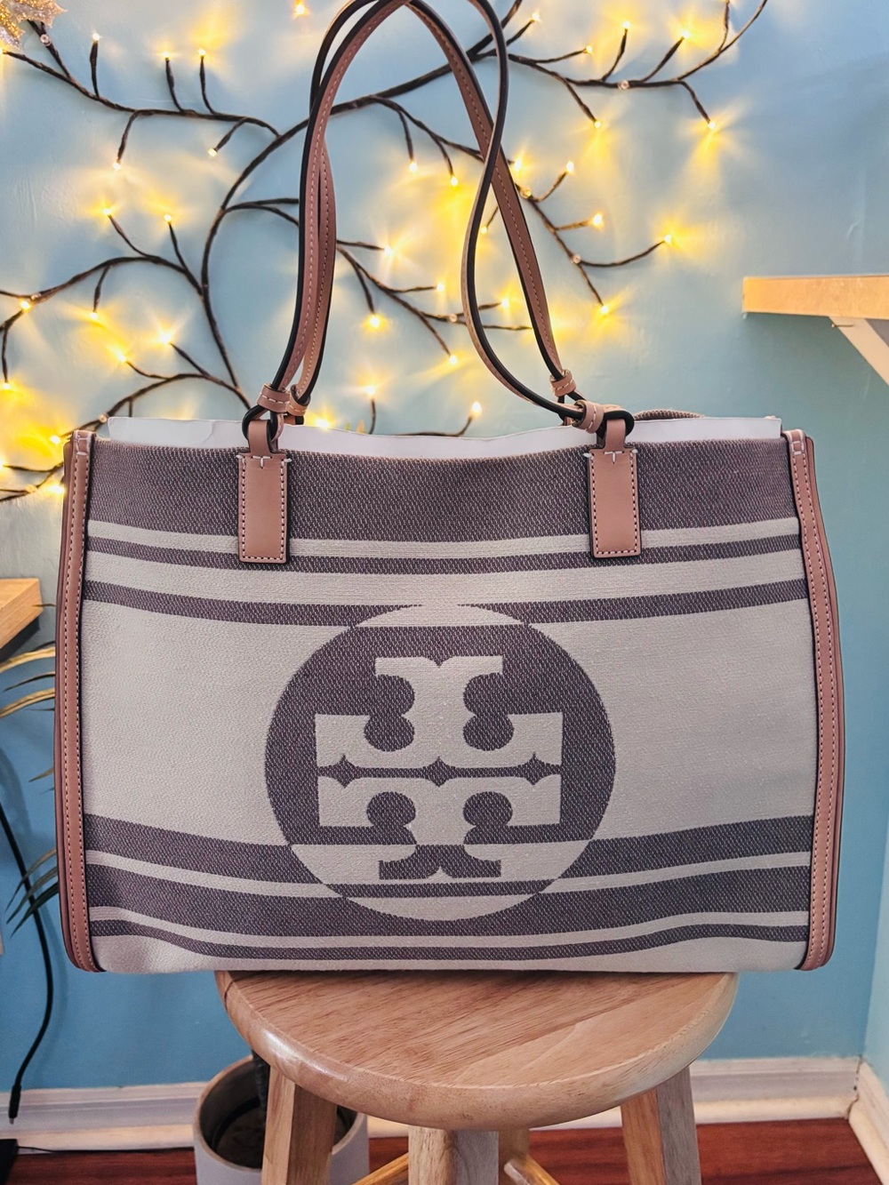 Tory Burch Ella Jacquard Stripe Large Tote Bag